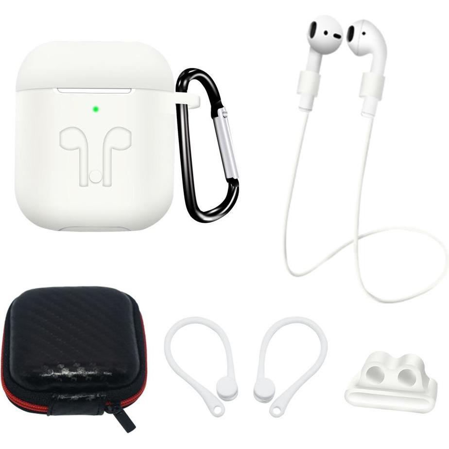 Hurtel Silikonhüllen-Set für AirPods 2 / AirPods 1 + Hülle / Ohrbügel / Umhängeband / Uhrenarmbandhalter /, Kopfhörertas...
