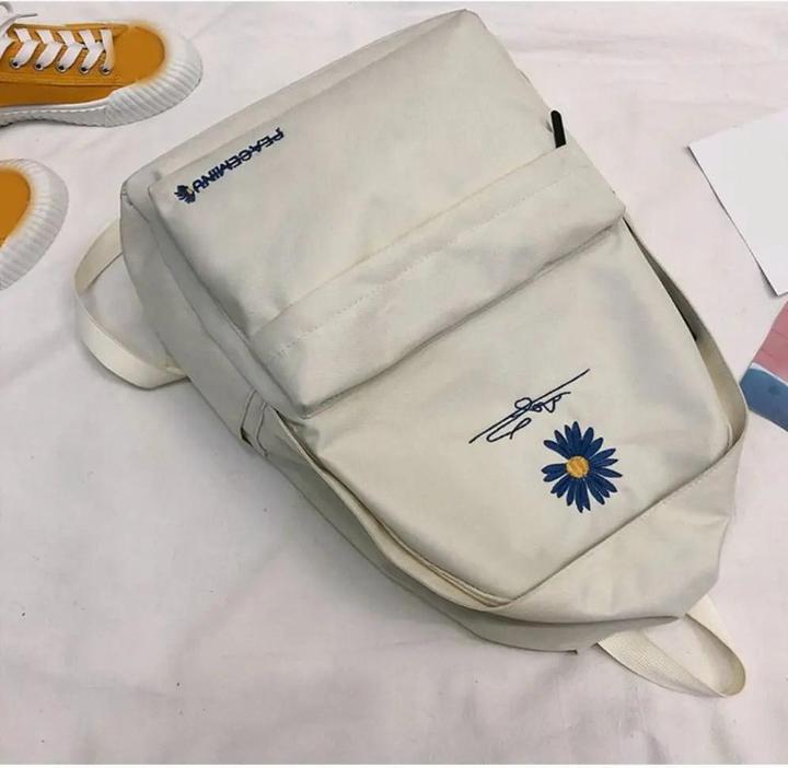 Immagine prodotto Only-Bags.Store Leinwand Schulrucksack Gänseblümchen Stickerei Schultasche Grosse Kapazität Tragbare Reisetasche