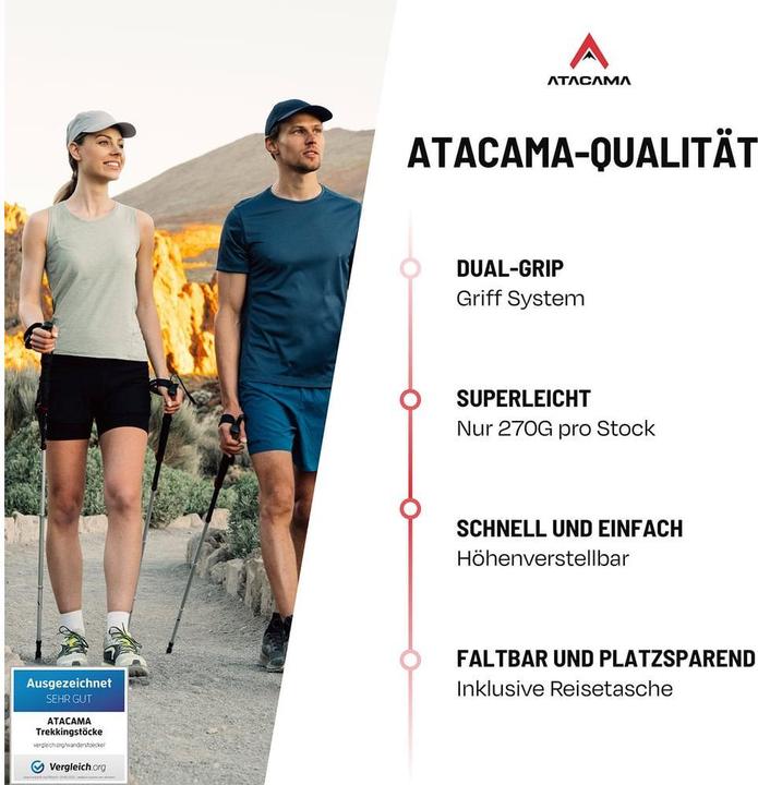 Produktbild Atacama Teleskop Wanderstöcke, Flip Lock 110-135 cm