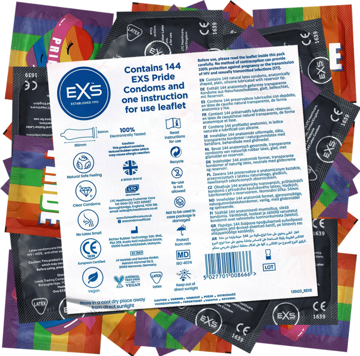 Produktbild EXS Vorratsbeutel «Pride» 144 anatomische Kondome im Regenbogen-Design (144 Stk.)