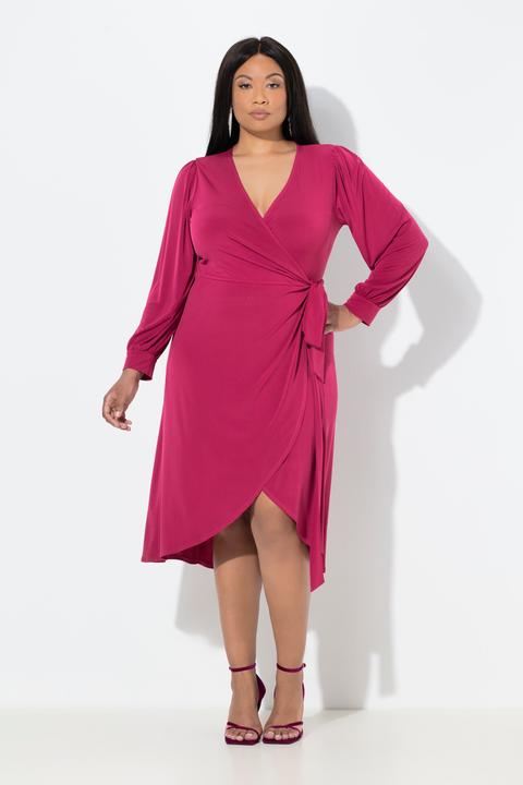 Image du produit Ulla Popken Robe cache-coeur, longueur midi, manches longues ballon, décolleté en V et ceinture à nouer (44)