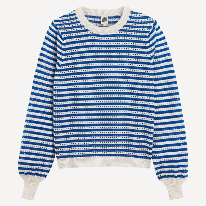 Produktbild La Redoute Collections Gestreifter Rundhalspullover aus Ajourstrick (128)