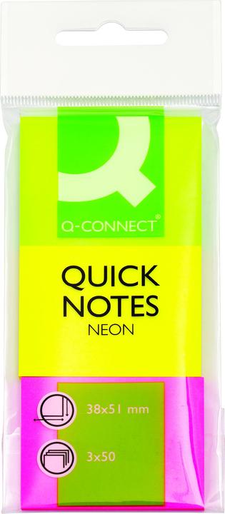 Produktbild Q-Connect Haftnotizen Quick Notes 3 Neonfarben sortiert (51 x 38 mm)