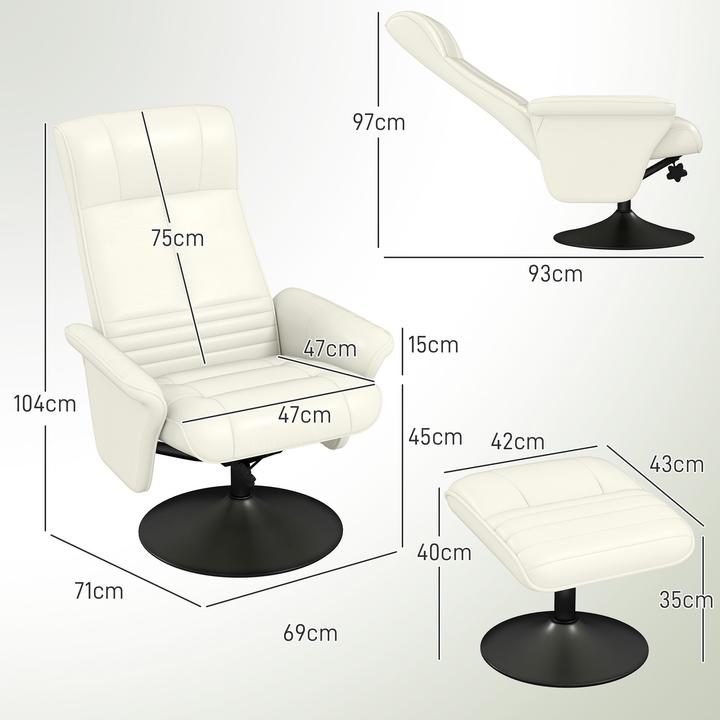 Produktbild Homcom Relaxsessel mit Fusshocker Polyester, Stahl Cremeweiss