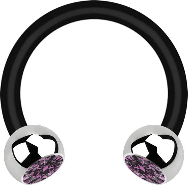 Image du produit Star Piercing Micro Circular Barbell noir avec deux boules de cristal argenté violet clair (sans laiton, Acier chirurgical 316L, Bioflex)