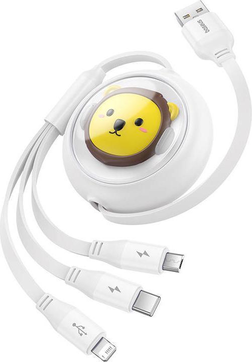 Actual product image Baseus Charging Cable 3w1 USB to USB-C, USB-M, Lightning 3.5A, 1.1m (White) (1.10 m, 5 W)