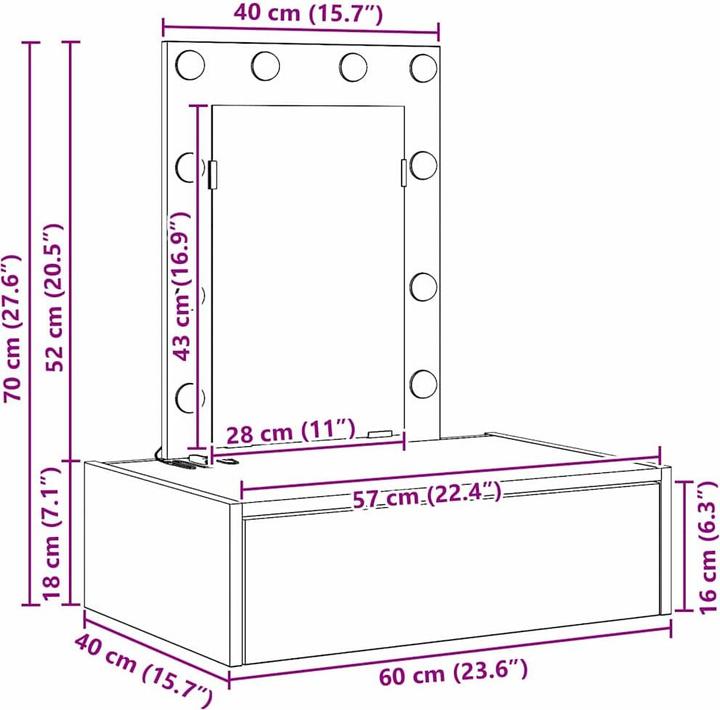 Image du produit vidaXL Moderner Schminktisch (60 x 40 x 70 cm)