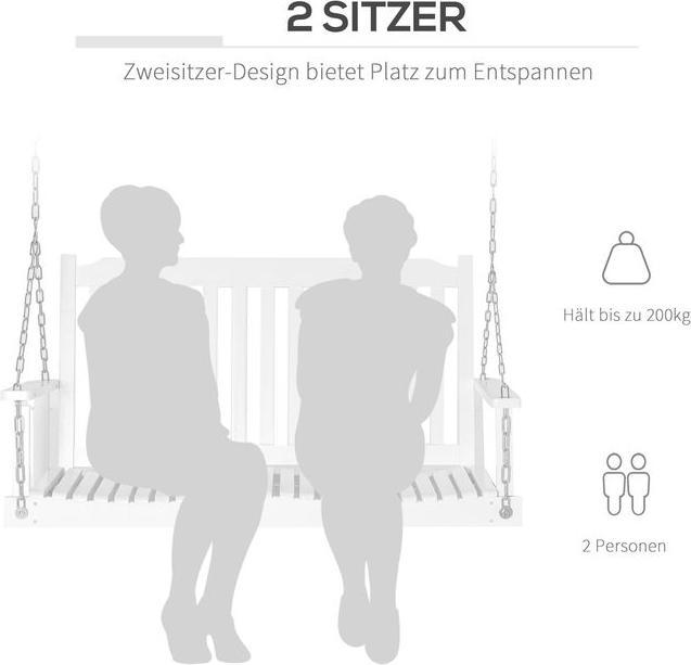 Image du produit Swisshandel24 Balançoire de jardin Banc suspendu pour 2 personnes Bois massif Patio Terrasse Jardin Blanc 117 x