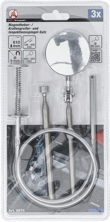 Actual product image BGS Magnetic lifter / claw gripper and inspection mirror set 3 pcs.