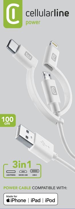 Image du produit Cellularline Câble USB Triple (1.20 m, USB 2.0)
