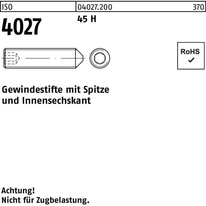 Reyher, Schrauben, Gewindestift ISO 4027 Spitze/Innensechskant M 16 x 50 45 H (50 Schrauben pro Stück)