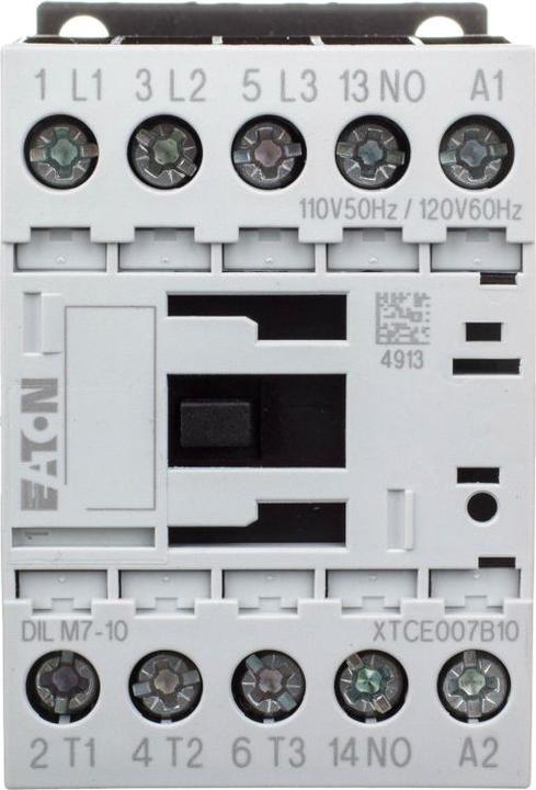 Actual product image Eaton DILM contactor,3kW,110VAC,3 pole,3 break contact