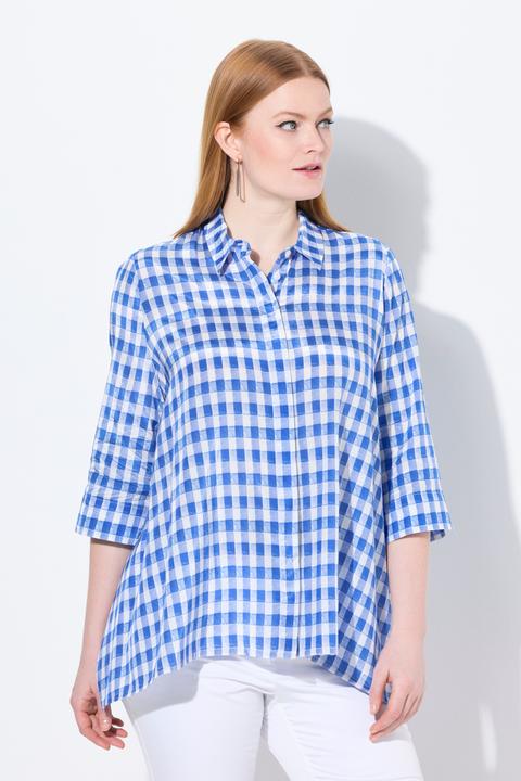 Immagine prodotto Ulla Popken Blusa a quadri dal taglio oversize con orlo a punte, collo da camicia e maniche a 3/4 (50, 52)