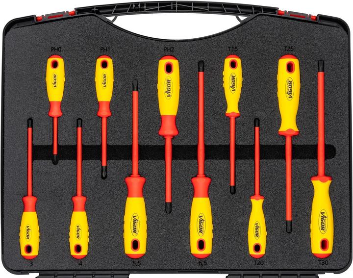 Productafbeelding Vigor VDE gereedschapsset ∙ V5632 ∙ Vierkant, hol 12,5 mm (1/2 inch) ∙ Buitenzeskantprofiel, Binnen... (29 onderdelen)