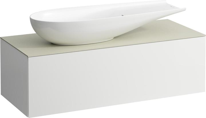Laufen Il Bagno Alessi drawer unit, 1 tap hole, stone top Calce Avorio, cutout left, 120x50x37cm, to