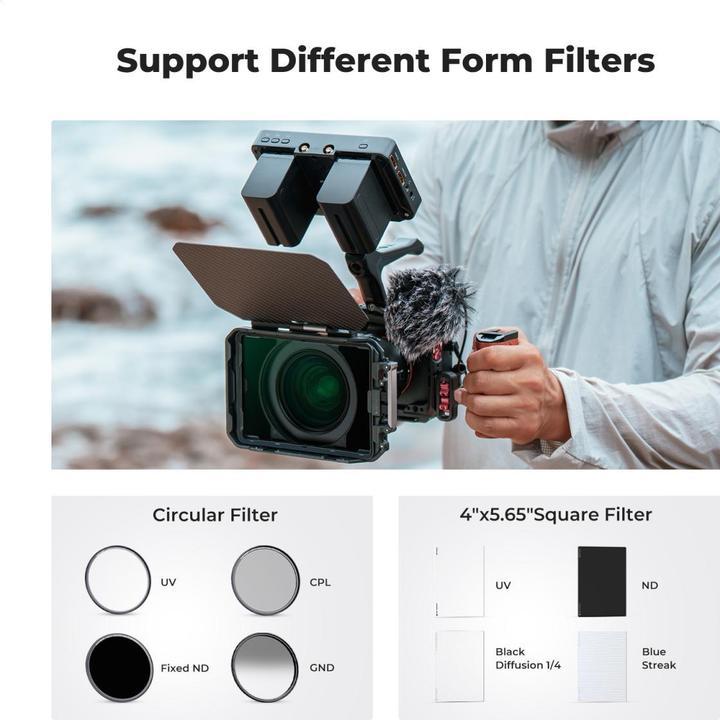 Produktbild K&F Concept Square Movie Blackout Kit, 2 Slots 4*5.65, +Sqaure ND8, with 67/72/77/82/95mm Adapter Ring (ND- / Graufilter, 101.60 mm)