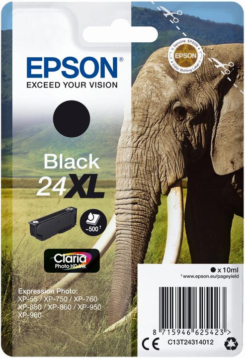 Produktbild Epson 24xl Cartouche Dencre Noir Haute Capacité 10ml 500 Pages 1-Pack Blister Sans Alarme