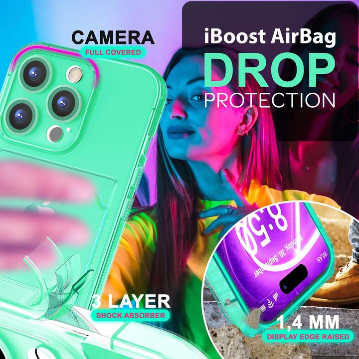 Immagine prodotto Nalia Portacarte trasparente in silicone trasparente al neon (Apple iPhone 16 Pro Max)