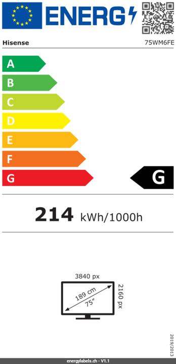 Energy Label Hisense interaktive Digitaltafel 75WM6F (3840 x 2160 Pixels, 75")