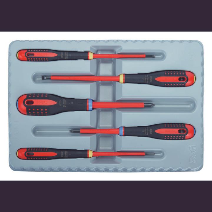 Actual product image Bahco ERGO insulated screwdriver set for slotted and Pozidriv screws with 3-component handle (Pozidriv cross recess (PZ), Slotted screws)