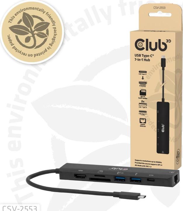 Produktbild Club 3D Club3D USB-C 7in1-HUB >HDMI/2xUSB/USB-C/LAN 4K60Hz PD100W retail (USB-C, 7 Ports)