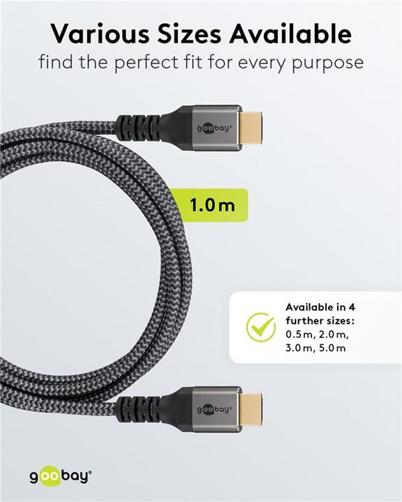 Productafbeelding Goobay Ultra High-Speed HDMI-kabel, 1 m, Haaienhuid Grijs (1 m, HDMI)