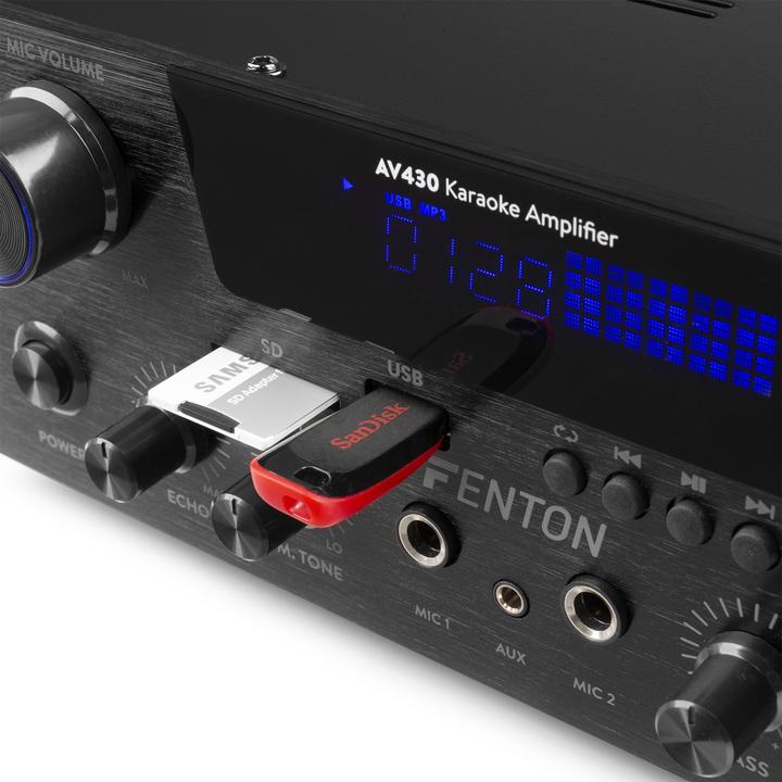 Immagine prodotto Karaoke amplificatore con Bluetooth - Fenton AV430B - 600W - 2 microfooningangen met echo - mp3 speler (Amplificatore)