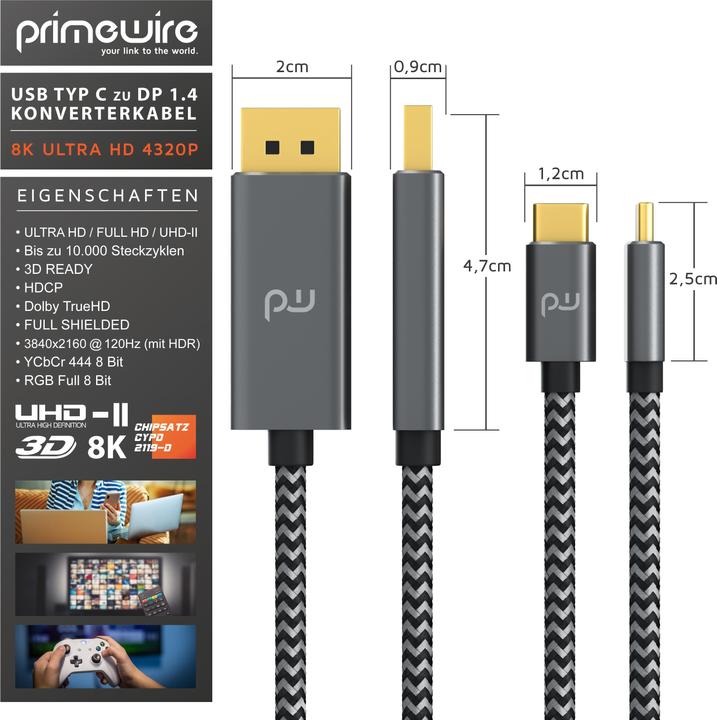 Actual product image Primewire USB Type C - DisplayPort (1 m, DisplayPort, USB Type C)