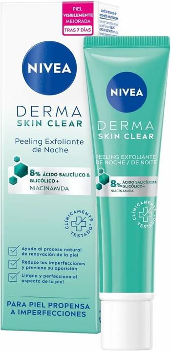 NIVEA Derma Ácido Salicílico y Glicólico Peeling Exfoliante Noche 40ml (Peeling, 40 ml)
