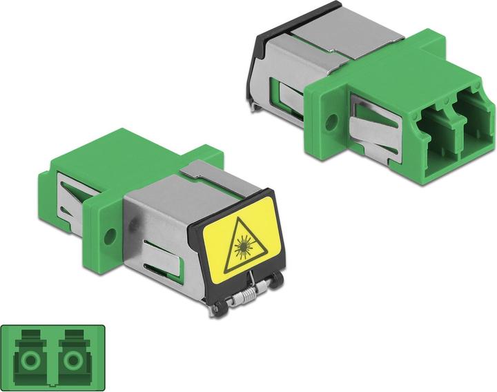 Actual product image Delock Fibre optic coupler with laser protection flap LC duplex socket to LC duplex socket singlemode green (CAT6, 0.03 m)