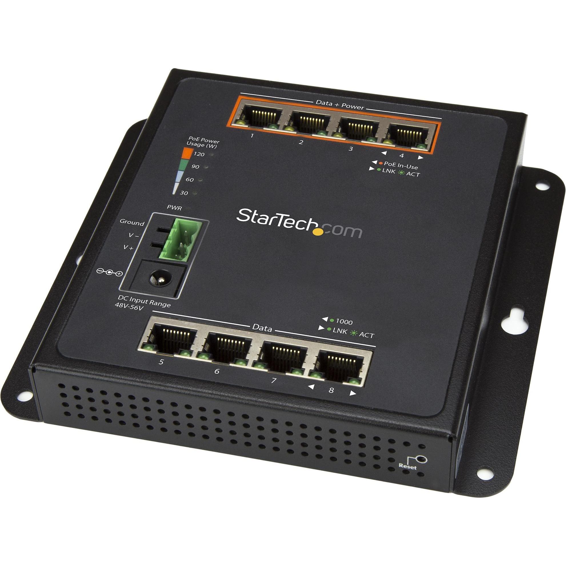 StarTech 8 Port POE Managed Ethernet Switch - 30W per PoE+ Port - Industrieller managed Wandmontage Netzwe... (8 Ports),...