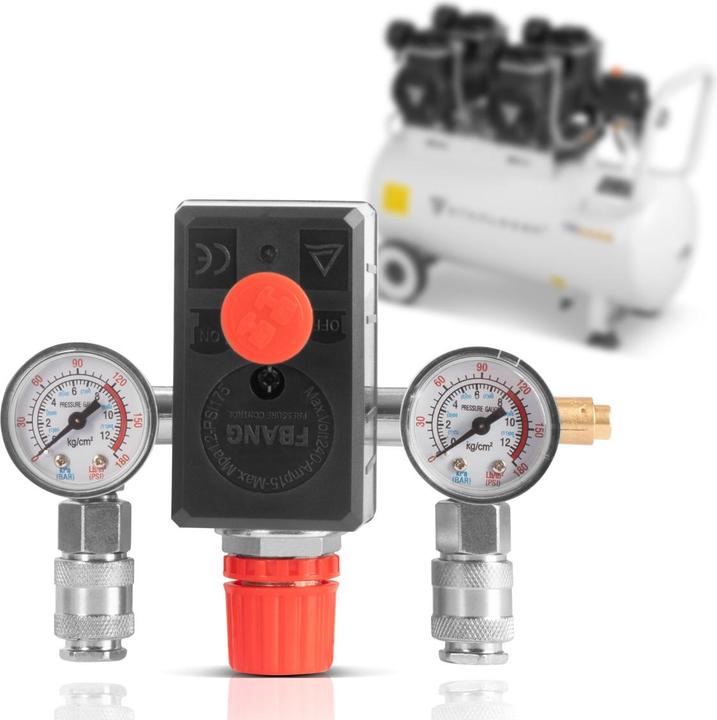 Produktbild Stahlwerk Druckschalter DE-20 ST 0-8 bar mit Manometer und 2 Schnellkupplungen