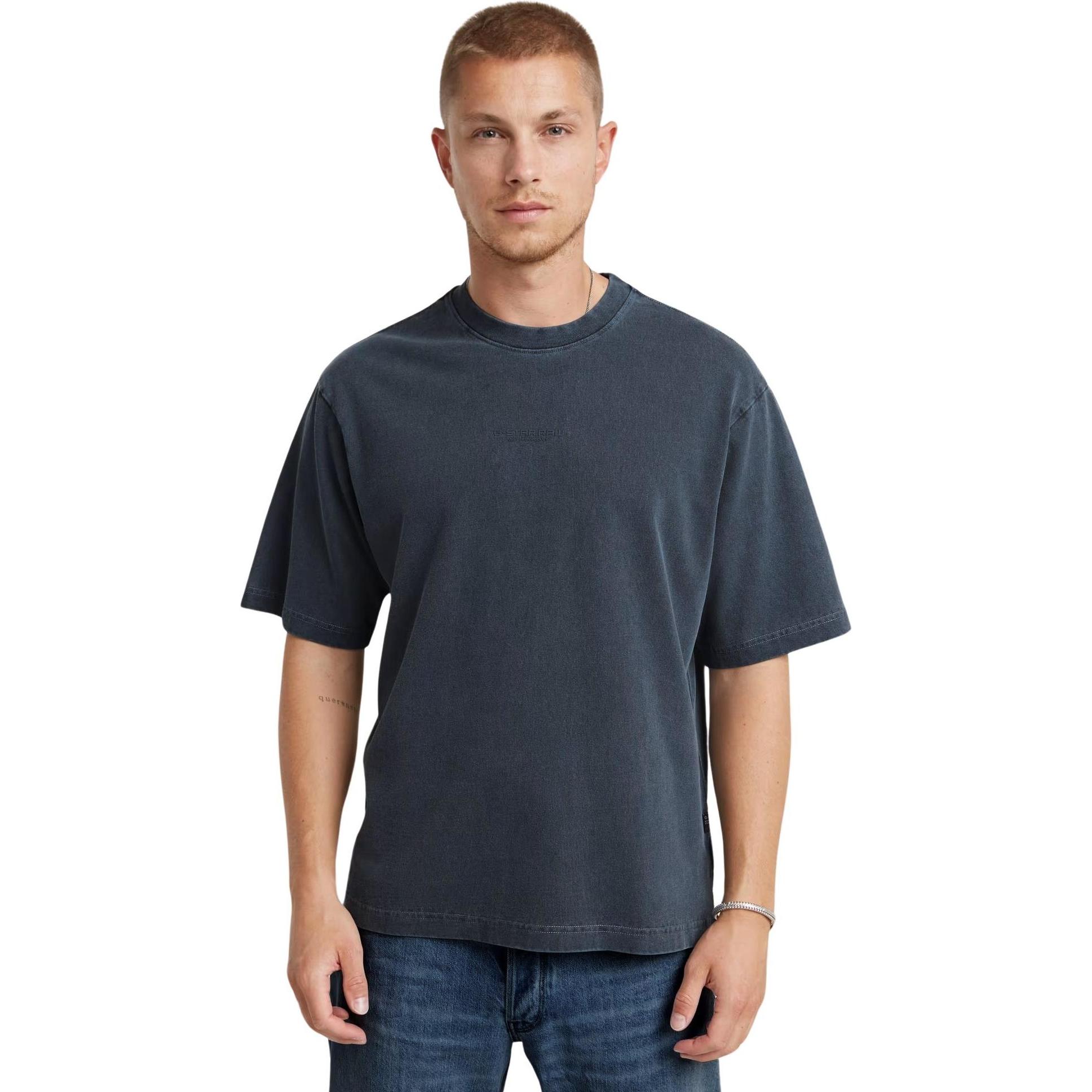 G-Star, Herren, Shirt, quadratisches t-shirt, das in der mitte der brust überfärbt ist, Türkis, (L)