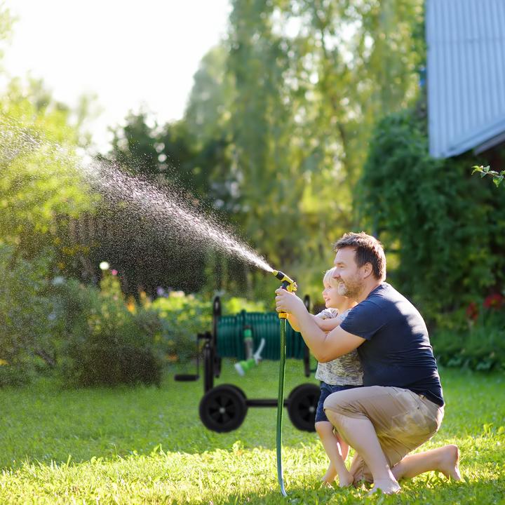 Image du produit Relaxdays Chariot à tuyaux en métal, avec roues (60 m)