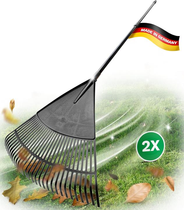 Actual product image Novatool 2X Laubbesen mit Teleskop-Stiel bis 152cm, Laubfeger mit 30 Kunststoff-Zinken, Rechen Arbei