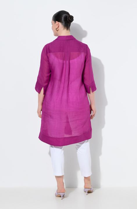 Immagine prodotto Ulla Popken Camicetta lunga in ramiè con colletto da camicia e maniche a 3/4 (50, 52)