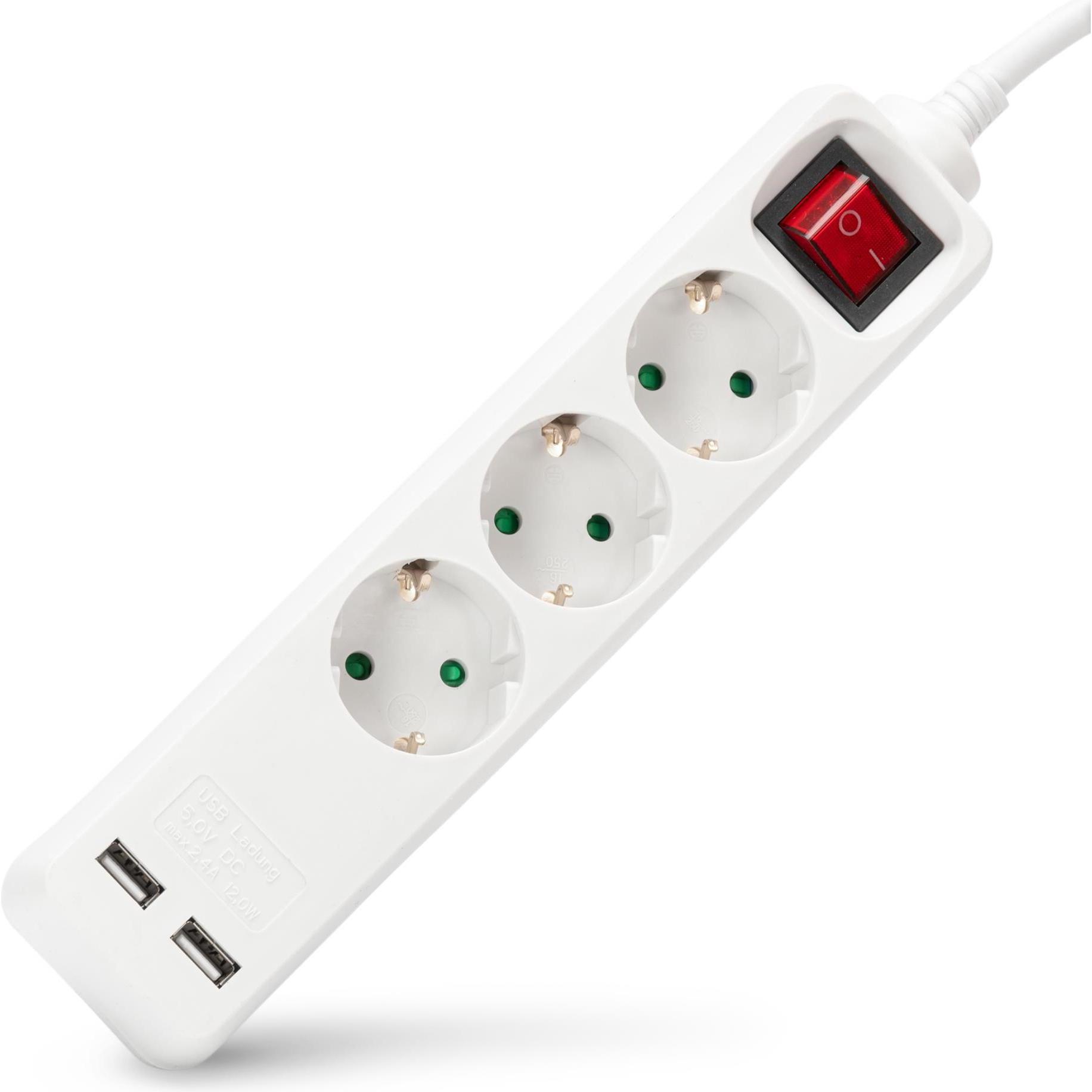 Entac, Ciabatta multipresa, Steckdosenleiste 3fach mit USB 1,5m Schalter weiss (3x, 1.50 m)