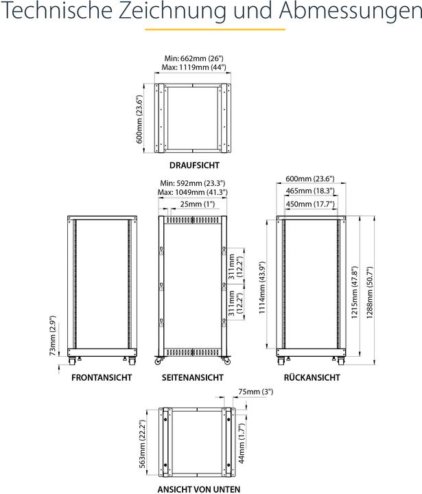 Actual product image StarTech open frame (25 RU)