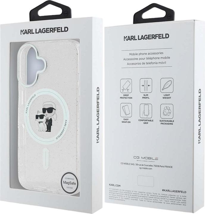 Produktbild Karl Lagerfeld IML Glitter Karl und Choupette MagSafe Back Cover für Apple iPhone 16 klar (Apple iPhone 16)