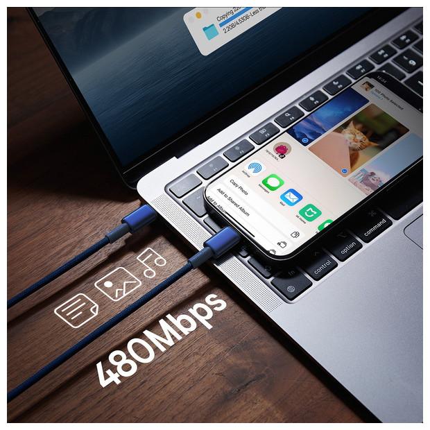 Actual product image Baseus Cable USB-C to USB-C Tungsten Gold, 100W, 2m (blue) (2 m, USB 2.0, 100 W)