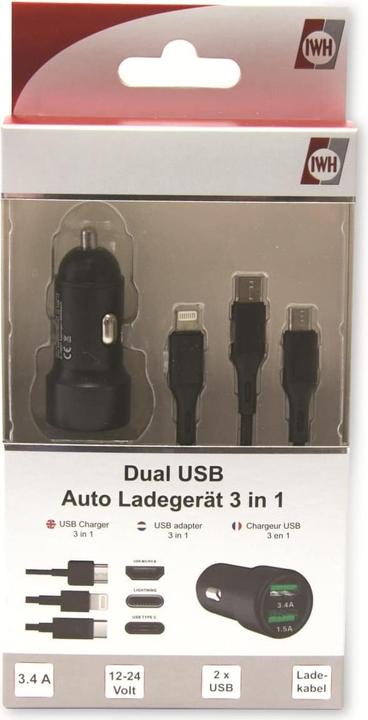 Actual product image IWH Dual USB Car Charger 3IN1 12/24V 3.4A