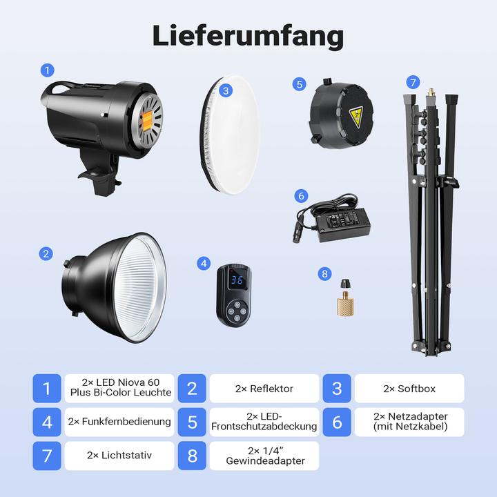 Produktbild Walimex pro LED Niova 60 Plus + Stativ 2er Set Lichtstativ Flächenleuchte