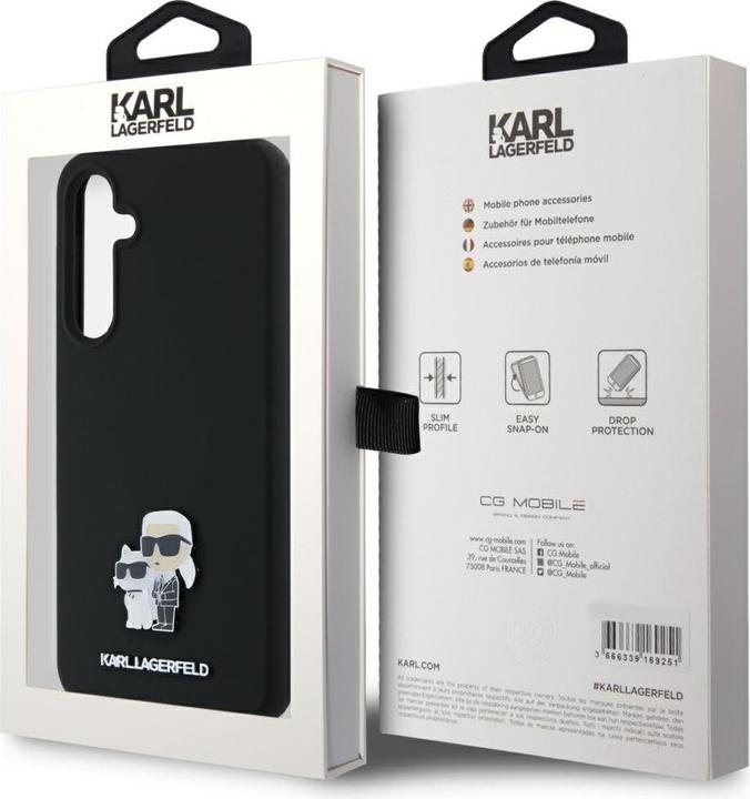 Actual product image Karl Lagerfeld KLHCSA35SMHKCNPK A35 A356 hardcase czarny/black Silicone Karl&Choupette Metal Pin (Samsung Galaxy A35)