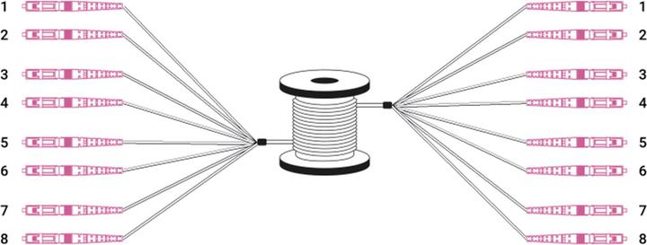 Actual product image Digitus Pre-assembled Fiberglass Universal Breakout Cable, Multi Mode OM4, 8 Fibers, LC/UPC - LC/UPC (LSOH, CAT6, 100 m)