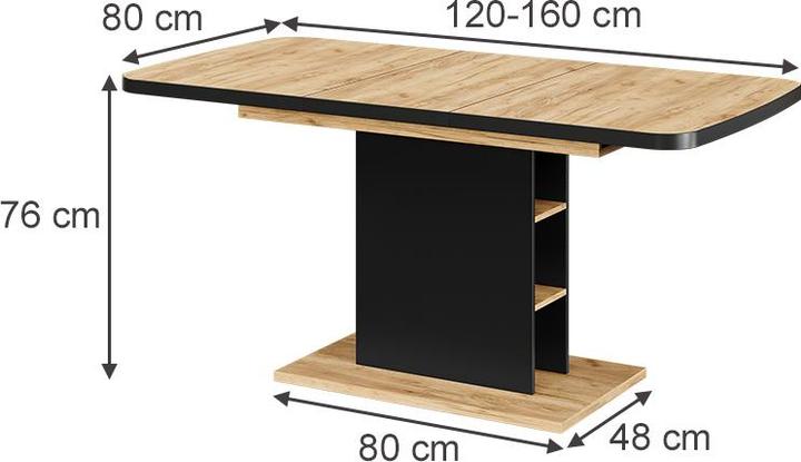 Image du produit Vichy Esstisch Fenaro, Schwarz/Goldkraft Eiche, 120 x 80 cm mit offenen Fächern (120 x 80 cm)