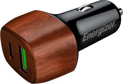 Actual product image Energizer Car Charger - Power Delivery & QC3 - 38W - 1 USB-C & 1 USB-A, Wood Look