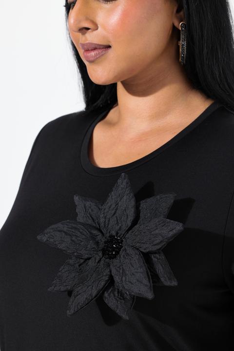 Actual product image Ulla Popken Flower Brooch Short Sleeve Tee (54)