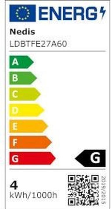 Label énergétique Nedis LDBTFE27A60 Lampe LED à filament E27 A60 3.8 W 250 lm 2100 K extra blanc chaud Nombre de lampes en (E27, 250 lm, 1x)