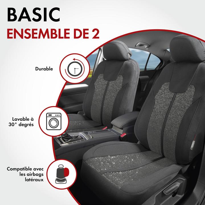 Produktbild Walser Autositzbezug ZIPP-IT Corso, PKW-Schonbezüge für 2 Vordersitze mit Reiverschluss-System schwarz/sil