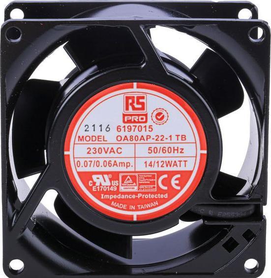 Produktbild RS PRO Lüfter 80x80x38mm 230VAC 12W 52,7m³/h (80 mm)